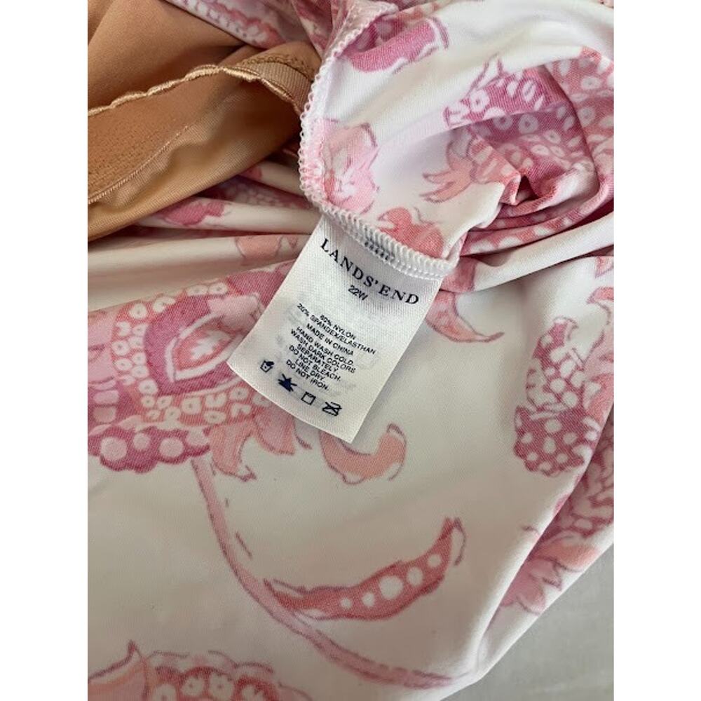 Lands End Tankini Swimsuit Top 22W Pink Floral Hawaiian Built In Bra - Picture 2 of 8